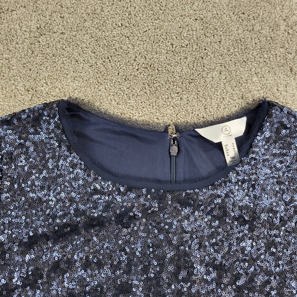 Addition Elle Sequin Dress Womens 16 Blue Crew Neck Back Zip Boxy T-Shirt - Picture 9 of 12